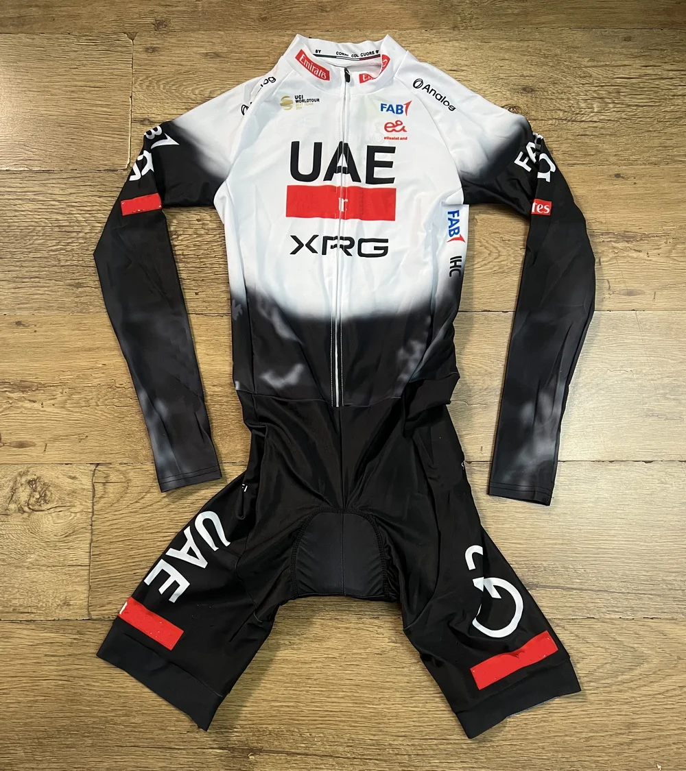 LASER CUT Skinsuit 2025 UAE XRG TEAM Bodysuit LONG SLEEVE Cycling Jersey Bike Bicycle Clothing Maillot Ropa Ciclismo