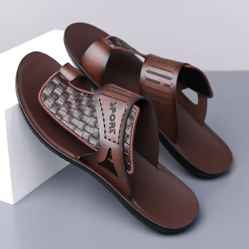 Sommerliche Herren-Ledersandalen, modisch, schlicht, große Größen 38-48, für Jugendliche, Strandschuhe, Slipper, Gummisohle, bequeme Freizeitschuhe – Detail 8