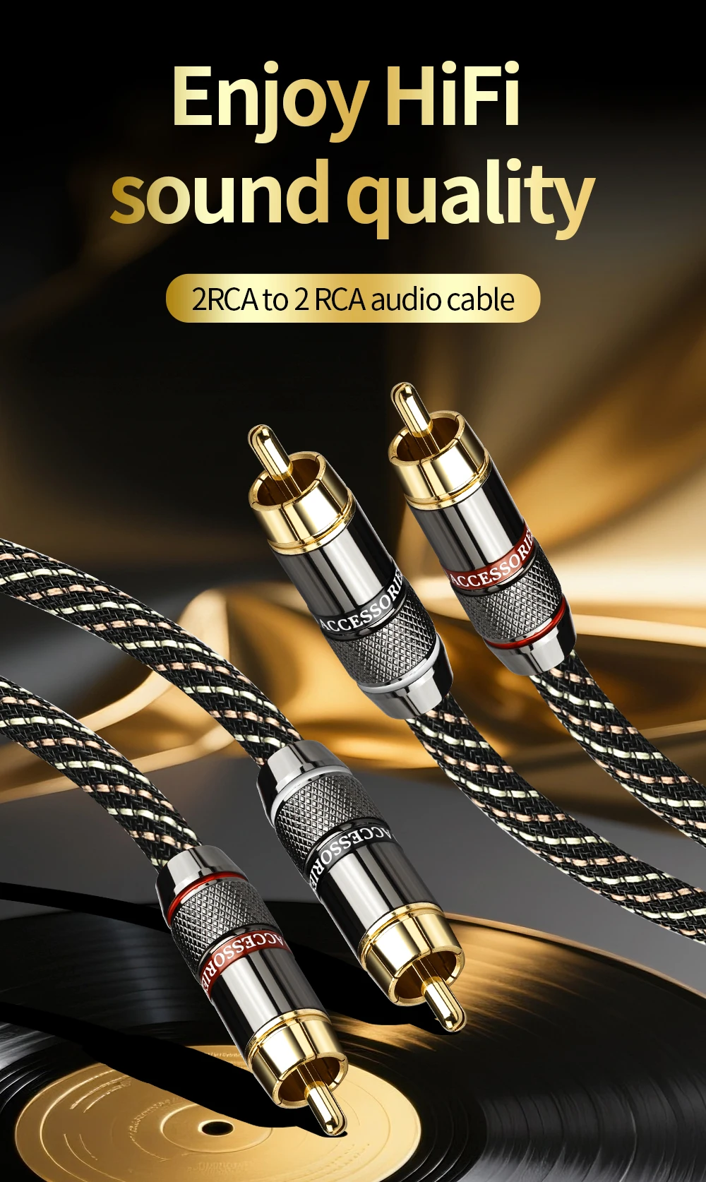 YYTCG HIFi Stereo RCA-Audiokabel 6N OFC Stecker auf Stecker 2RCA auf 2RCA Audiokabel mit vergoldeten Steckern für CD-Verstärker – Detail 1