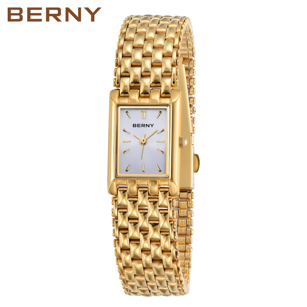 BERNY – montre à Quartz pour femmes, montre-bracelet de luxe, étanche, en acier inoxydable, doré, à la mode