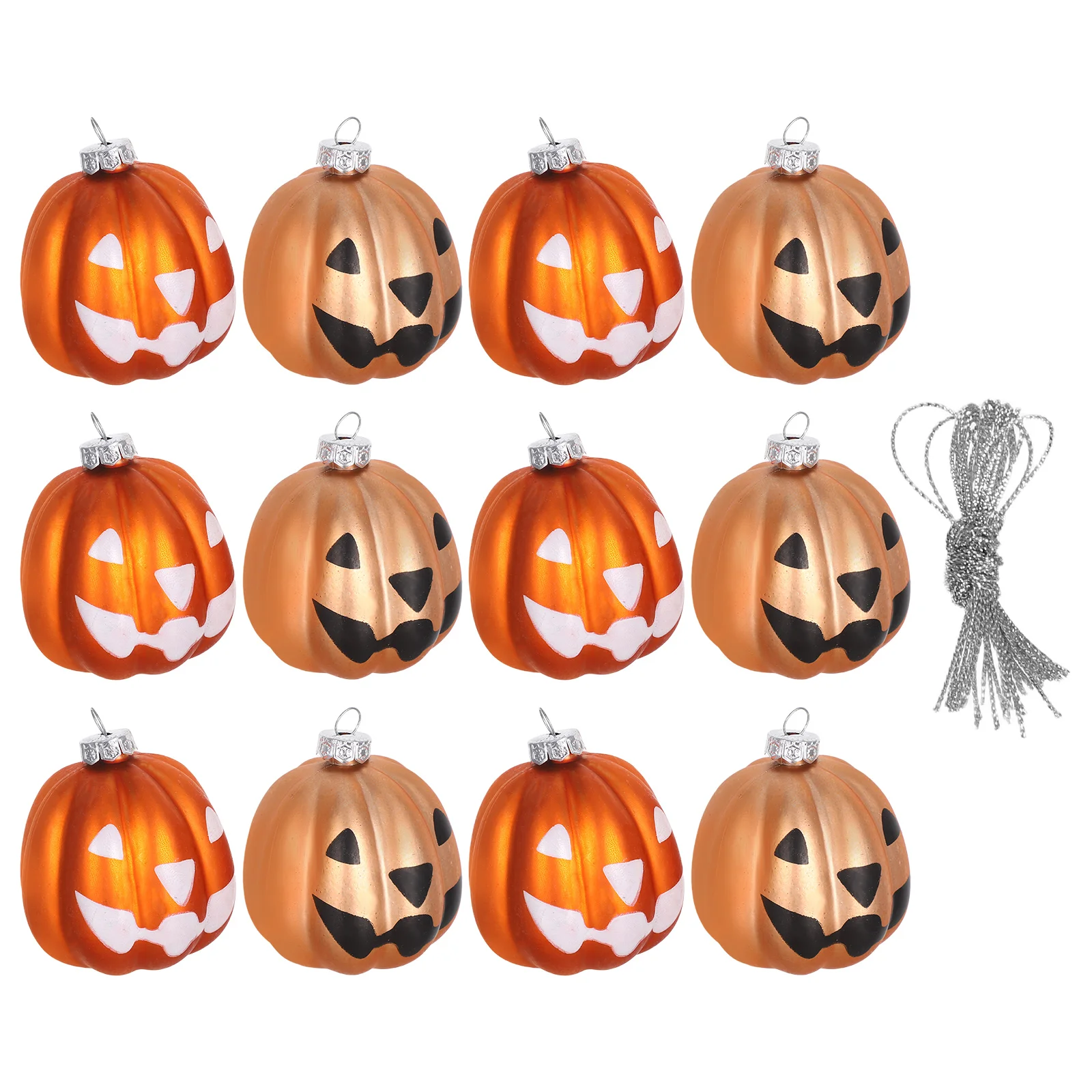 

12pcs Halloween Thanksgiving Pumpkin Hanging Ornaments Glitter Mini Plastic Decorations For Tree Outdoor Autumn Party Fall