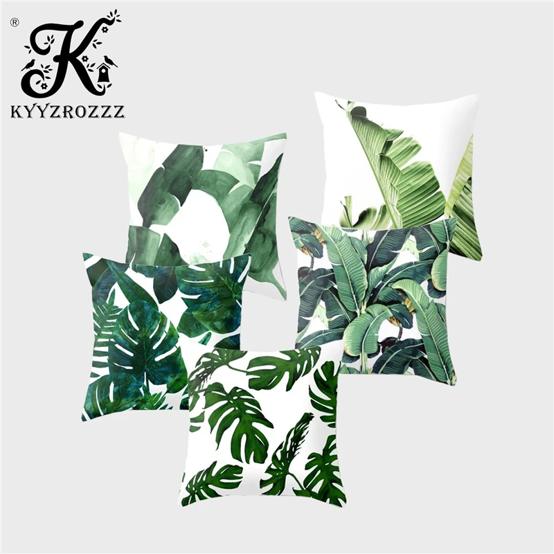 Tropical Plant Polyester Cotton Cushion Cover Leaf Printed Sofa Car Home Decoration Pillowcase Cojines Decorativos Para Sof45*45