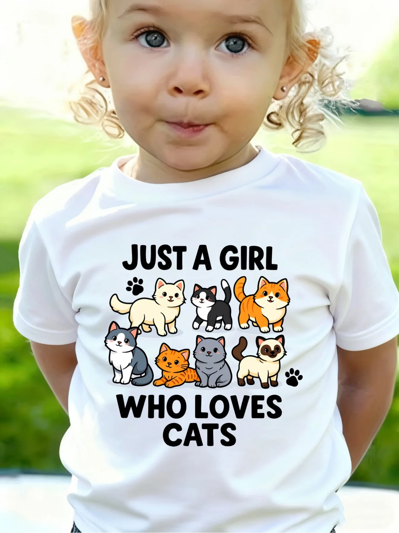 Just A Girl Who Loves Cats Cute Cartoon Kitten Animal Graphic Print Family Matching Short Sleeve Tee Boys Girls Kids Casual Tops
