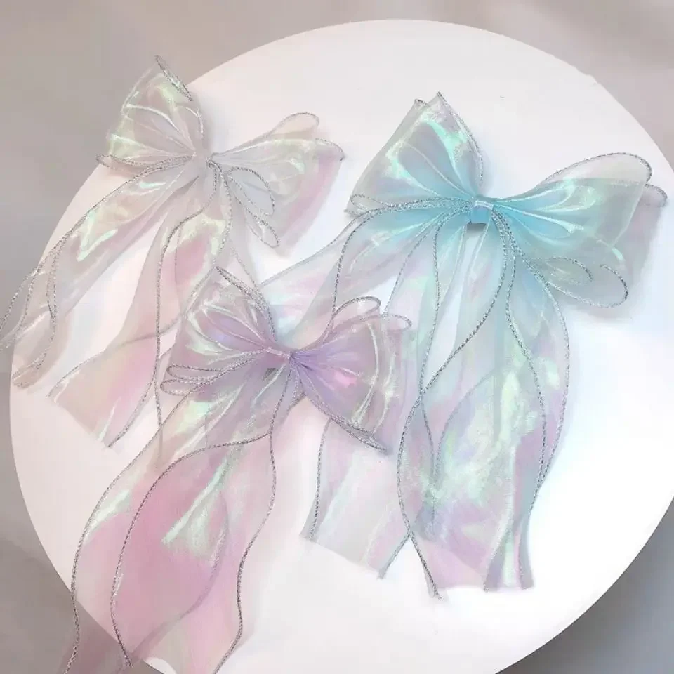 Fantasy Fish Tail Yarn Flower Art Packaging Gift Box Decorative Aurora Colorful Ribbon, DIY Apparel Sewing Supplies, 4cm * 9m