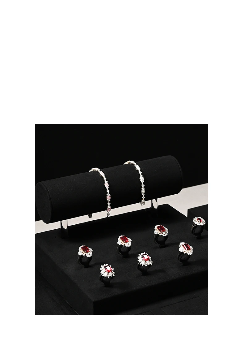 Oirlv Schwarze Schmuckdisplays für Ringe, Ohrringe, Halsketten, Armbänder und Armreifen, Schmuckablage aus Samt, Set mit Diamanten- und Edelsteinschalen – Detail 2