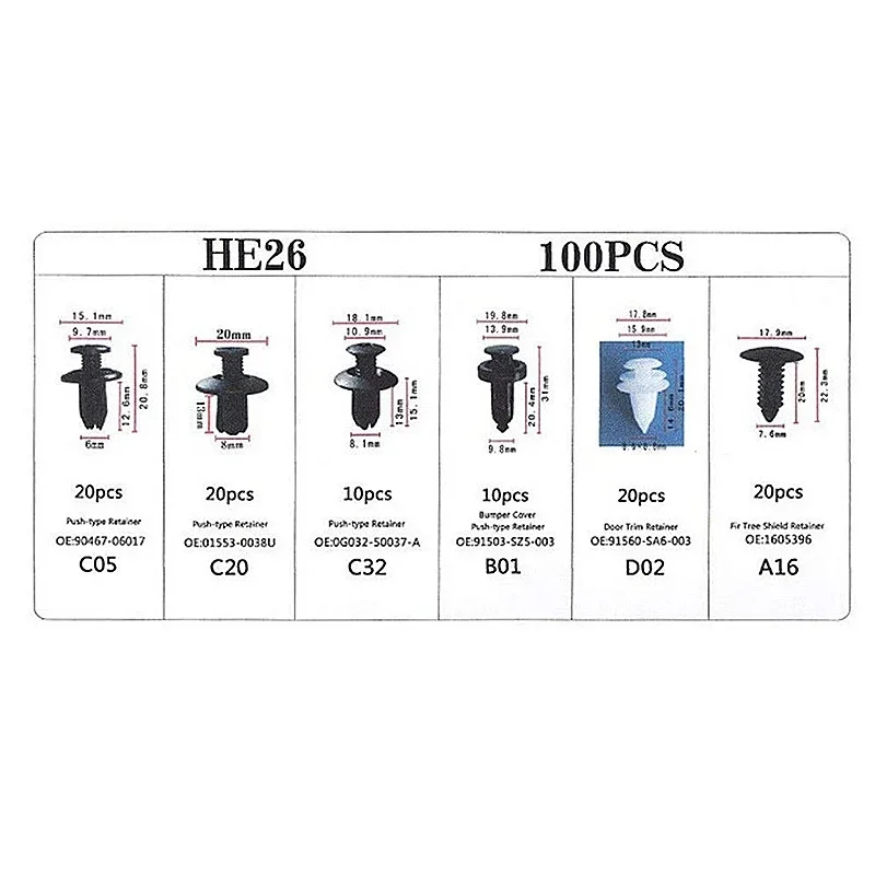 2025年式 100個入り 自動車用ファスナークリップキット フェンダーリベットクリップ 車体プッシュリテーナーピン リベットバンパー ドアトリムパネルリテーナー カークリップ