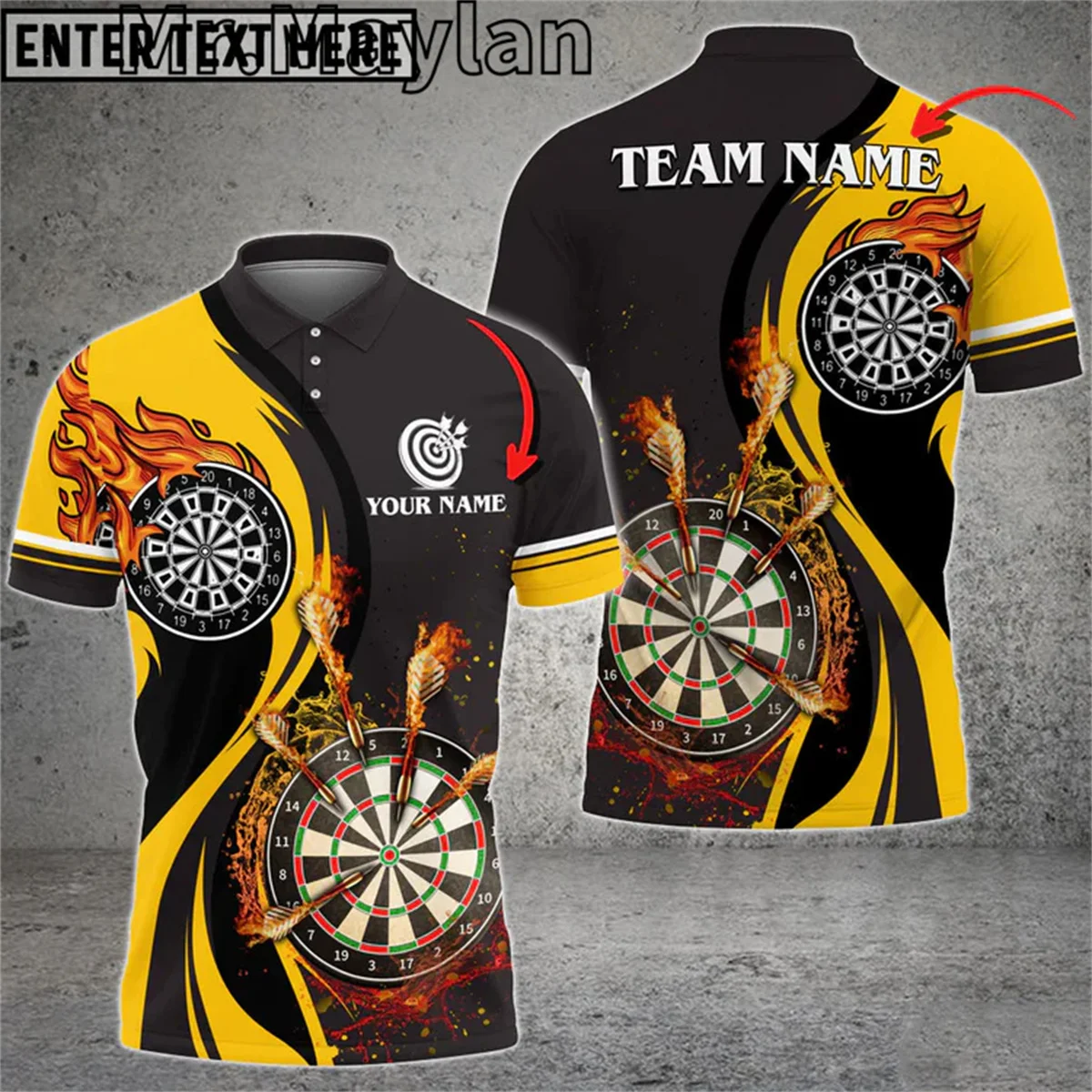 Personalized Name Fire Darts Team Multilcolor 3D Printed Polo Shirt Men/Women Perfect Gift for Darts Lovers Tops Unisex Tee-377