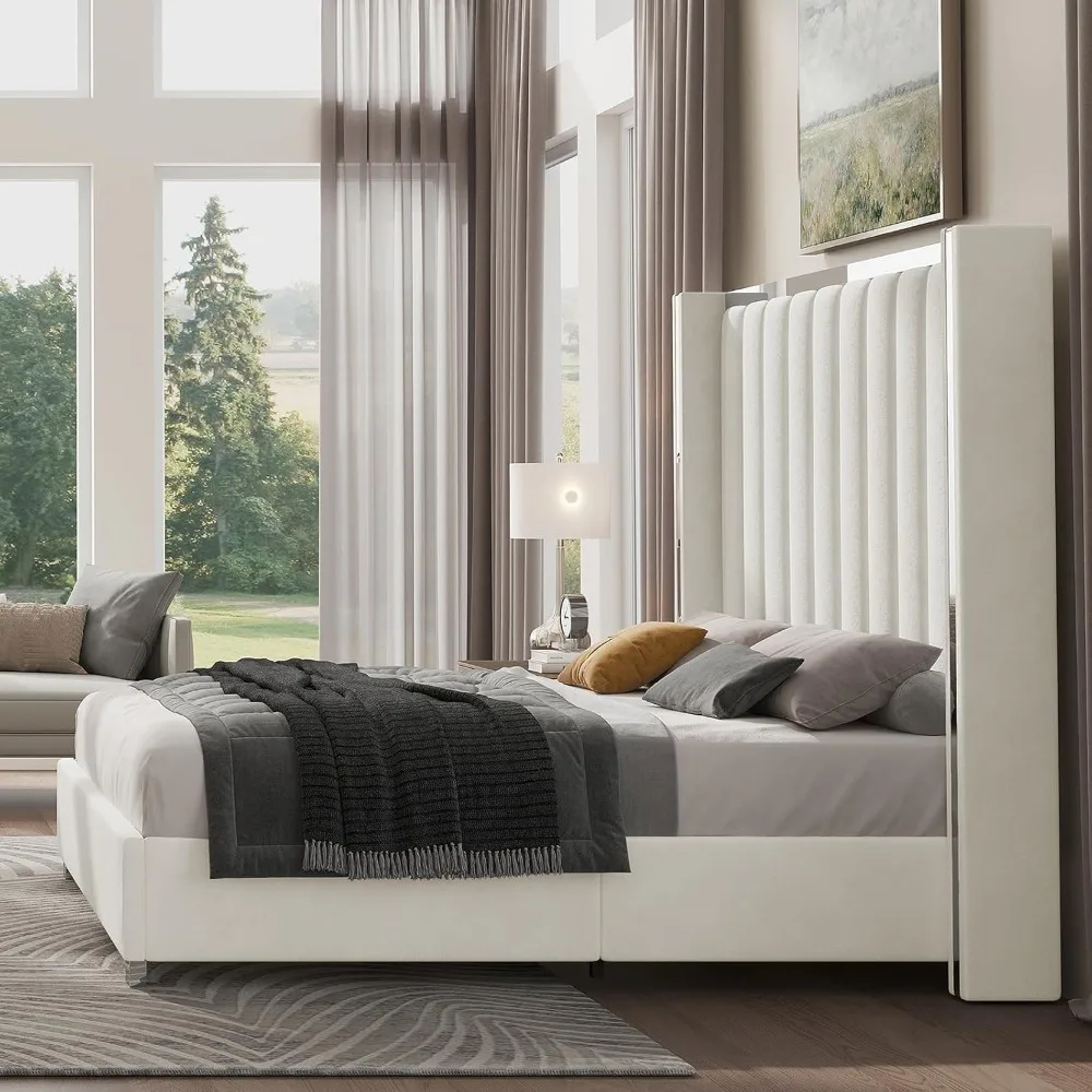 سرير بمنصة مخملية بحجم كوين مع 58 لوح رأسي معنقدة بقناة عالية