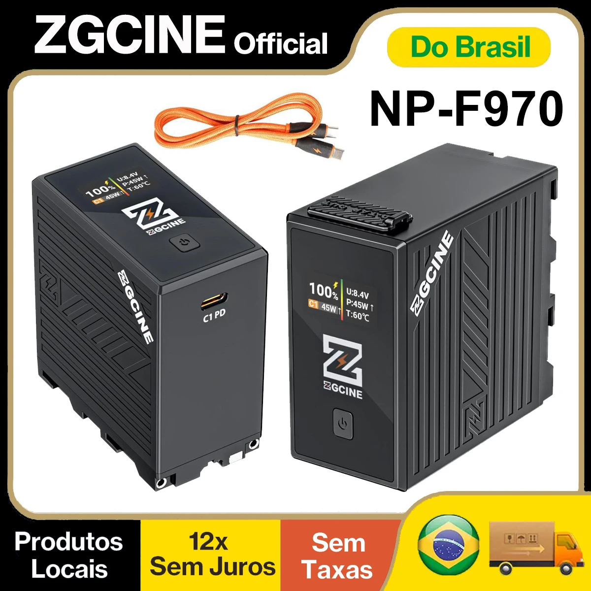 【Do Brasil】ZGCINE NP-F970 Bateria BT-NPF970 9600mAh 69.12Wh USB-C PD 36W Carga Rápida Saída D-Tap Tela OLED para Sony NP-F970 NP-F750 NP-F550 Câmera Monitor LED Luz de Vídeo