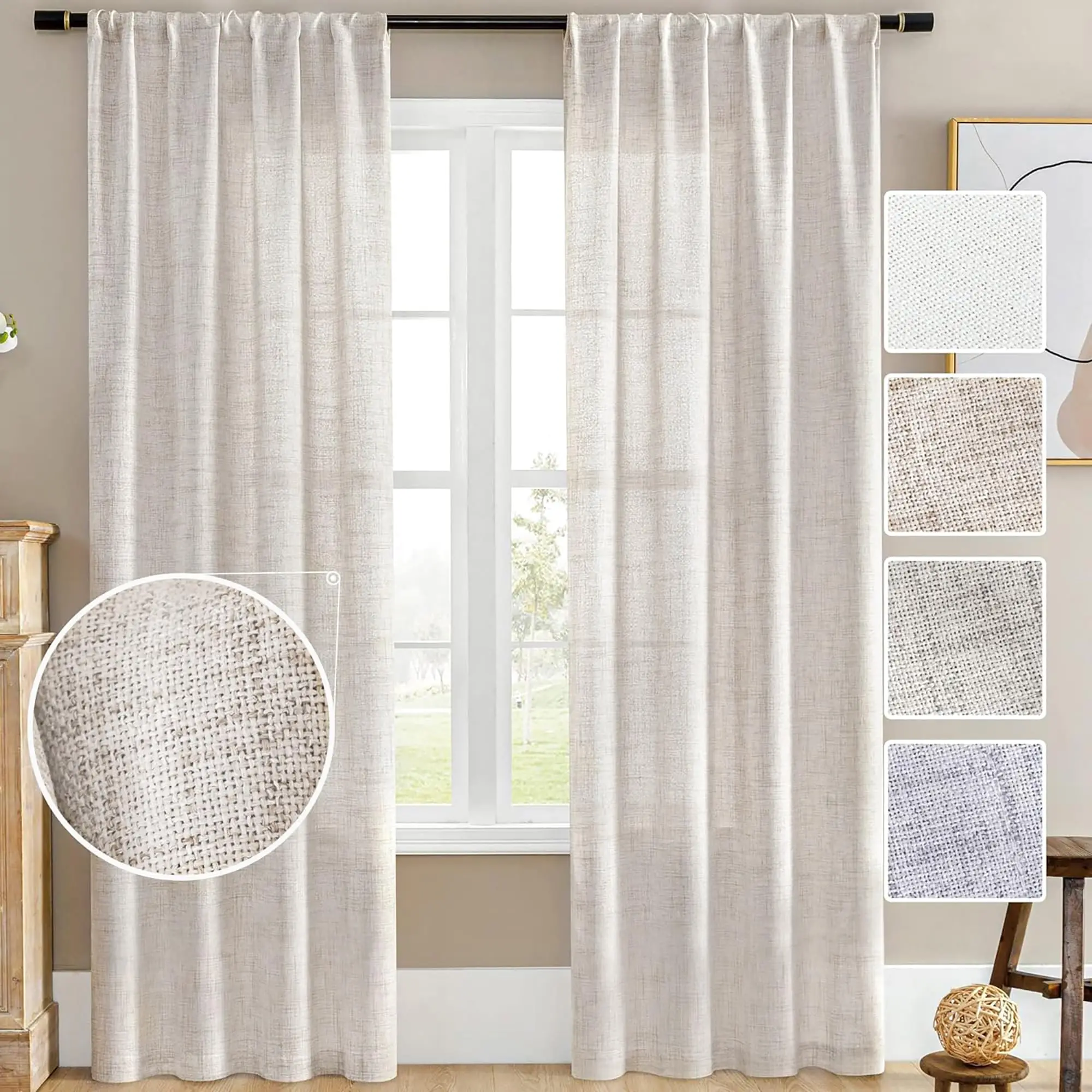 

350cm Height Modern Faux Linen Sheer Luxury Curtains For Bedroom Living Room Tulle Curtains Window Door Curtain