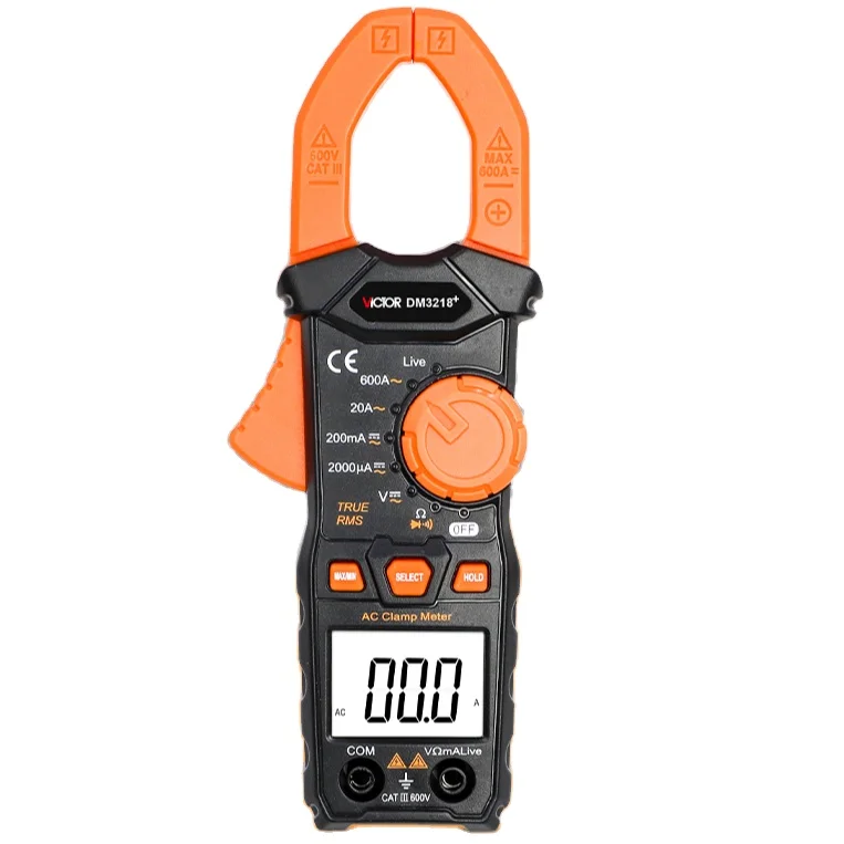 VICTOR DM3218+ New Product True RMS Digital Clamp Multimeter Auto Range Clamp Size 30mm AC DC 600V 600A Live Wire Clamp Meters