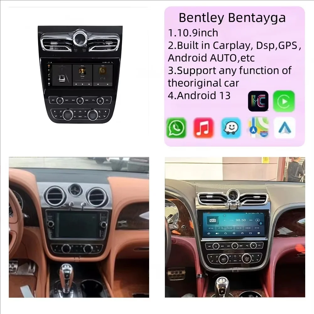 

Автомобильный радиоприемник Hh Android 14, мультимедийный видеоплеер для Bentley Bentayga 2016-2023, беспроводной Carplay, авторадио, стерео, GPS, Navi