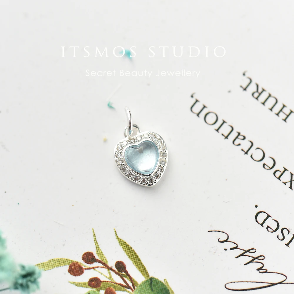 

ITSMOS Natural Aqua Blue Aquamarine Heart Pendant Necklace Silver Plated Pave Zircon Elegant Dainty Jewelry for Women Gift