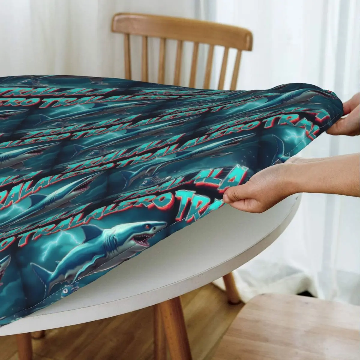 Tralalero Tralala Bootleg Brainrot Waterproof Round Tablecloth Oilproof Table Cloth for Kitchen Events Dining Table Cover