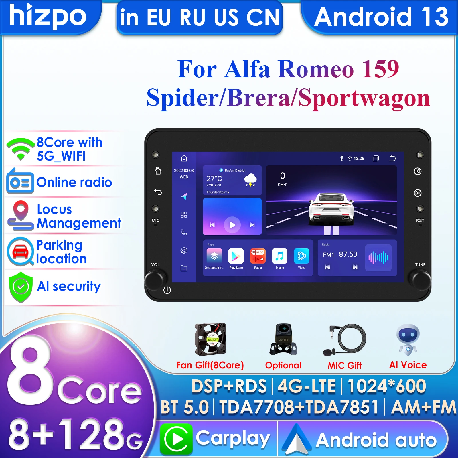 Android 13 2Din Car Radio for Alfa Romeo Brera Spider 159 Sportwagon Multimedia Video Player Navigation Carplay 7