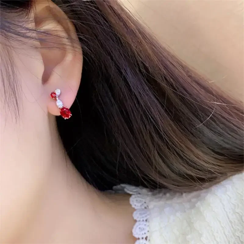 RUIF 2024 Elegant S925 Silver 1.916ct Main Stone Lab Grown Ruby Water Drop Earrings Jewelry for Wedding Party