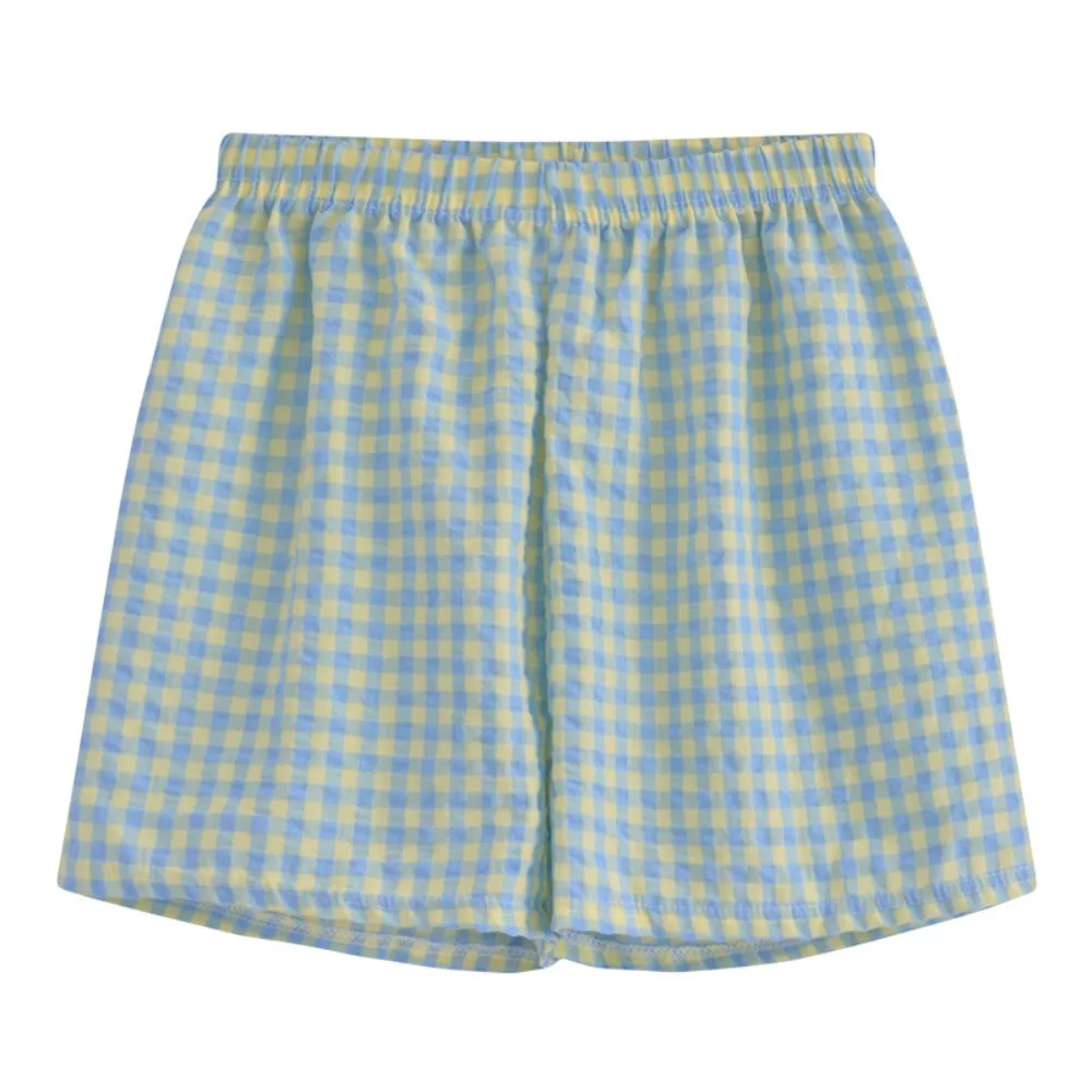 

Домашняя одежда ярких цветов, женские шорты в сетку, свободные короткие пижамные штаны с высокой талией, широкие летние клетчатые пижамы, шорты для студентов