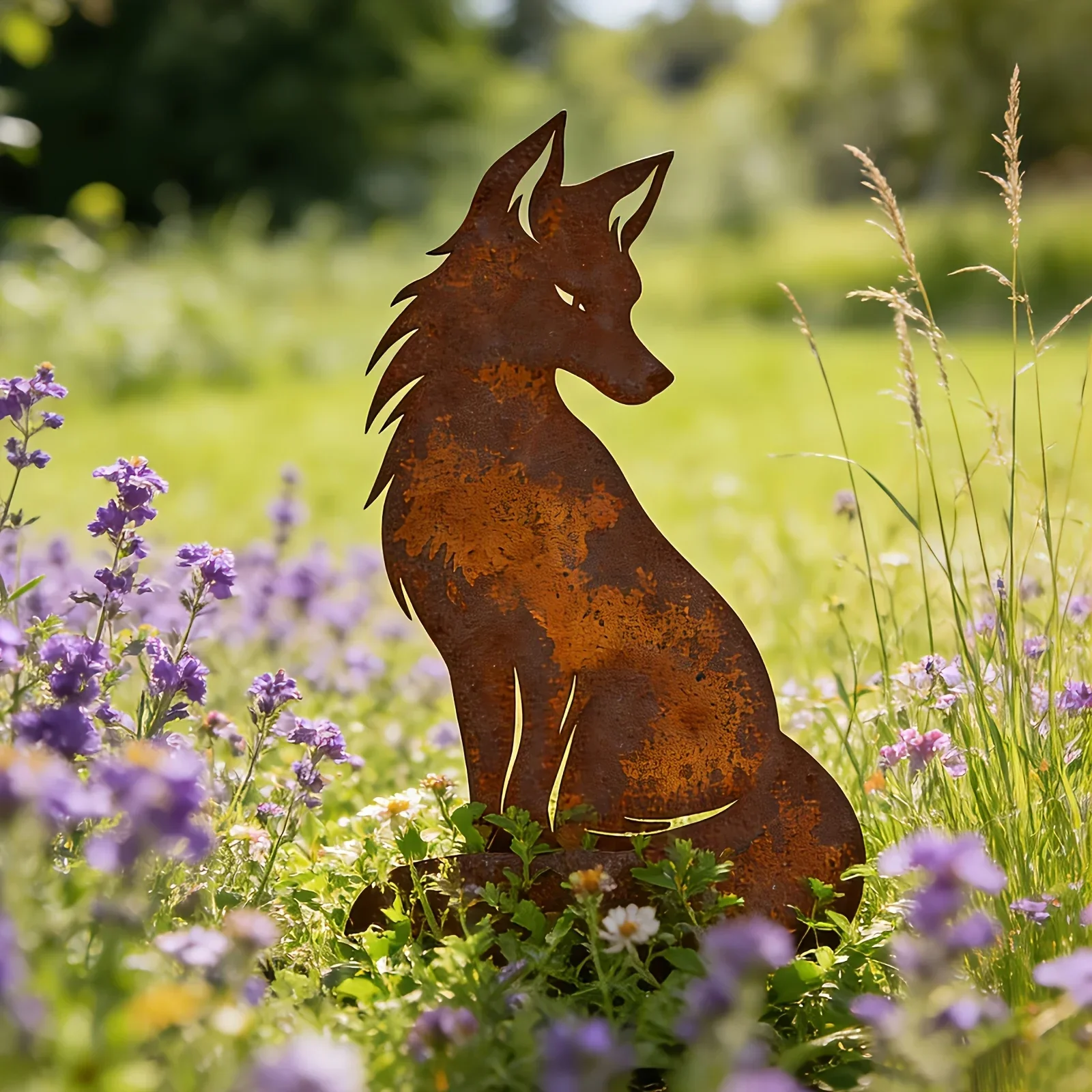 [2D Flat] Rustic Fox Wolf Metal Garden Stake Ground Spike Gift Christmas New Year Farmhouse Lawn Landscape Ornaments