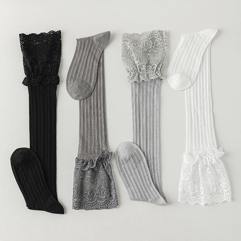 Nouvelles bas pour femmes mode dentelle respirant couleur unie chaussettes fines longue dame Style japonais maille genou chaussettes filles de haute qualité