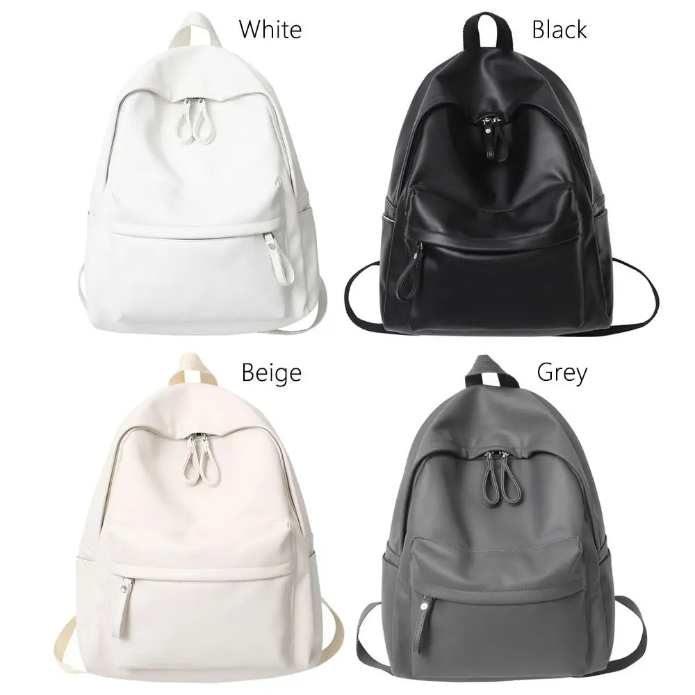 1Pcs New Large Capacity PU Leather Backpack Solid Color Portable School Bag Unisex Waterproof Couple Backpack Men Women