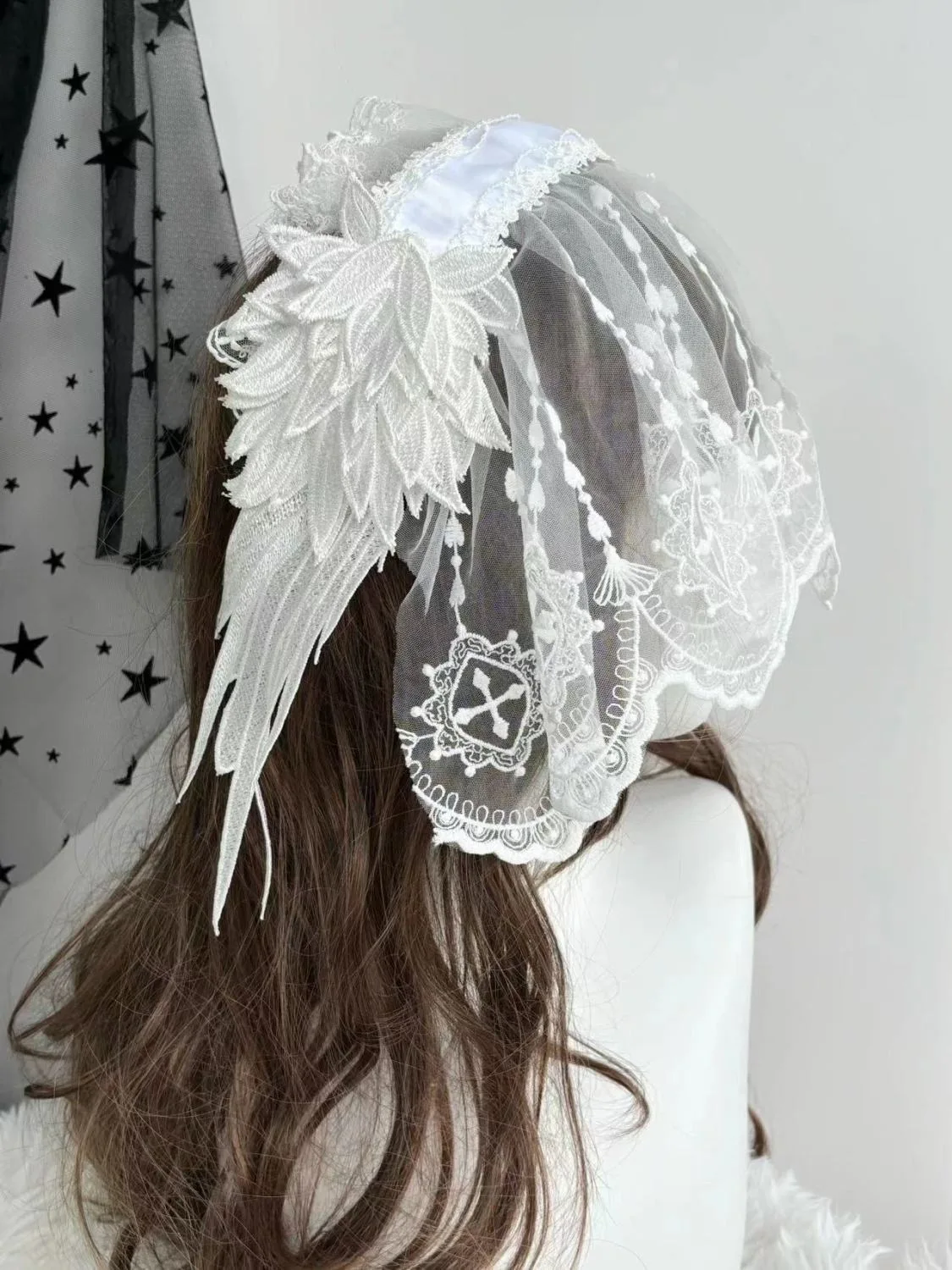 Women's Harajuku Steampunk Y2K Black/White Angel Wings Headwear Bow Headband Lolita Gothic Headwear and Hair Accessories