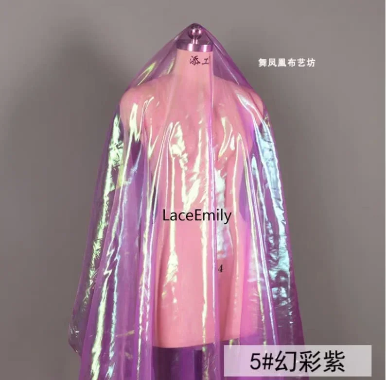 1 yards Shiny Mermaid Organza fabric see-through Holographic Gauze Fabric for Wedding, Gowns, stage backdrops, designer fabrics