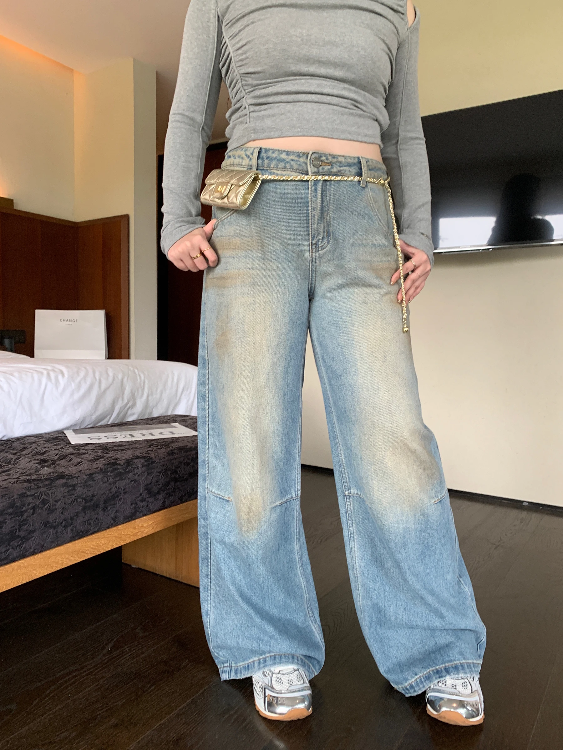 

M5T6 plus Size Vintage Waed Loose Wide Leg Jeans Women's High Waist Loose Fit Denim Pants Casual Sle Water Waed