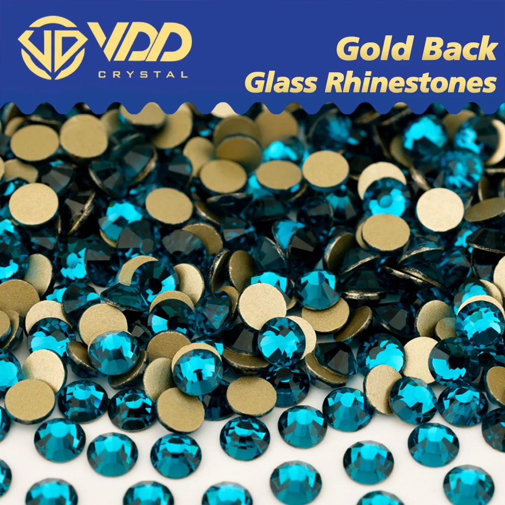 VDD 025 Indicolita SS4-SS20 de alta calidad, diamantes de imitación de cristal dorado, piedras Strass planas, decoraciones artesanales para decoración de uñas DIY