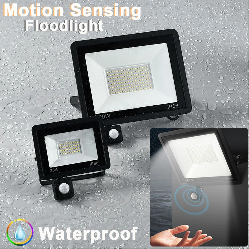 Светодиодный прожектор для улицы IP66 Водонепроницаемый датчик движения Прожектор для дорожки 220 В 10 Вт 20 Вт 30 Вт 50 Вт 100 Вт Лампа для сада и крыльца двора