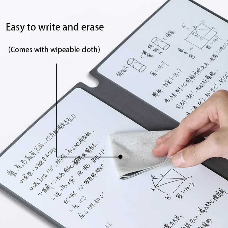 A5 Reusable Whiteboard Notebook Portable Weekly Planner Faux Leather Memo with 2Pcs Whiteboard Pen Erasing Cloth