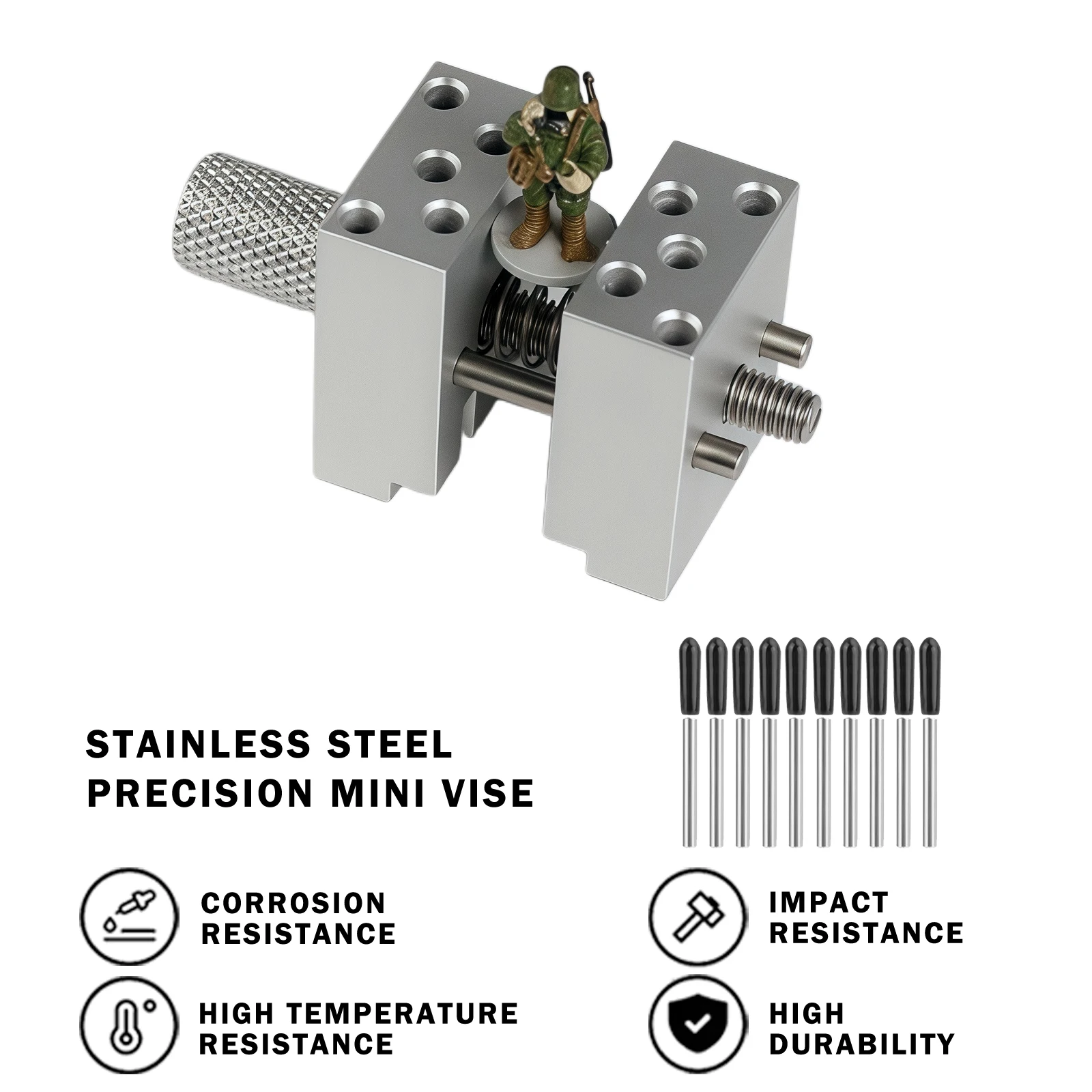 Stainless Steel Precision Mini Vise,Multi-function Clamp with 4stainless steels rods forMiniature Soldier Fixed Parts ModelTool