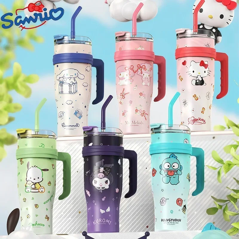 

Sanrio Thermos Cup Kawaii Hello Kitty Large Capacity Water Cup 1200ml Sweet Girl Melody Straw Cup Birthday Gift Christmas