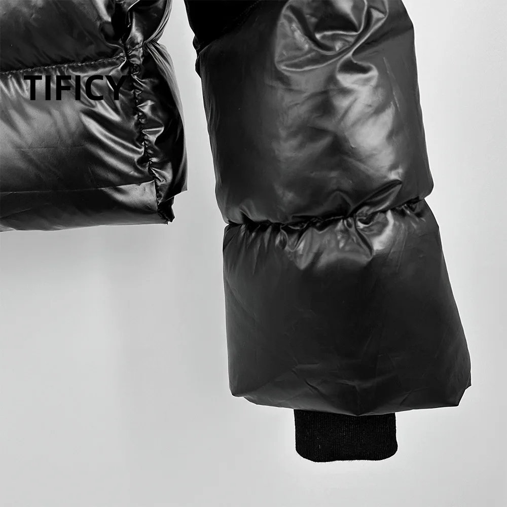 RO DARK Down Jacket High Street Men's Style Autumn and Winter Dark Design Glossy Hooded Thick Warm Zipper Hooded Jacket