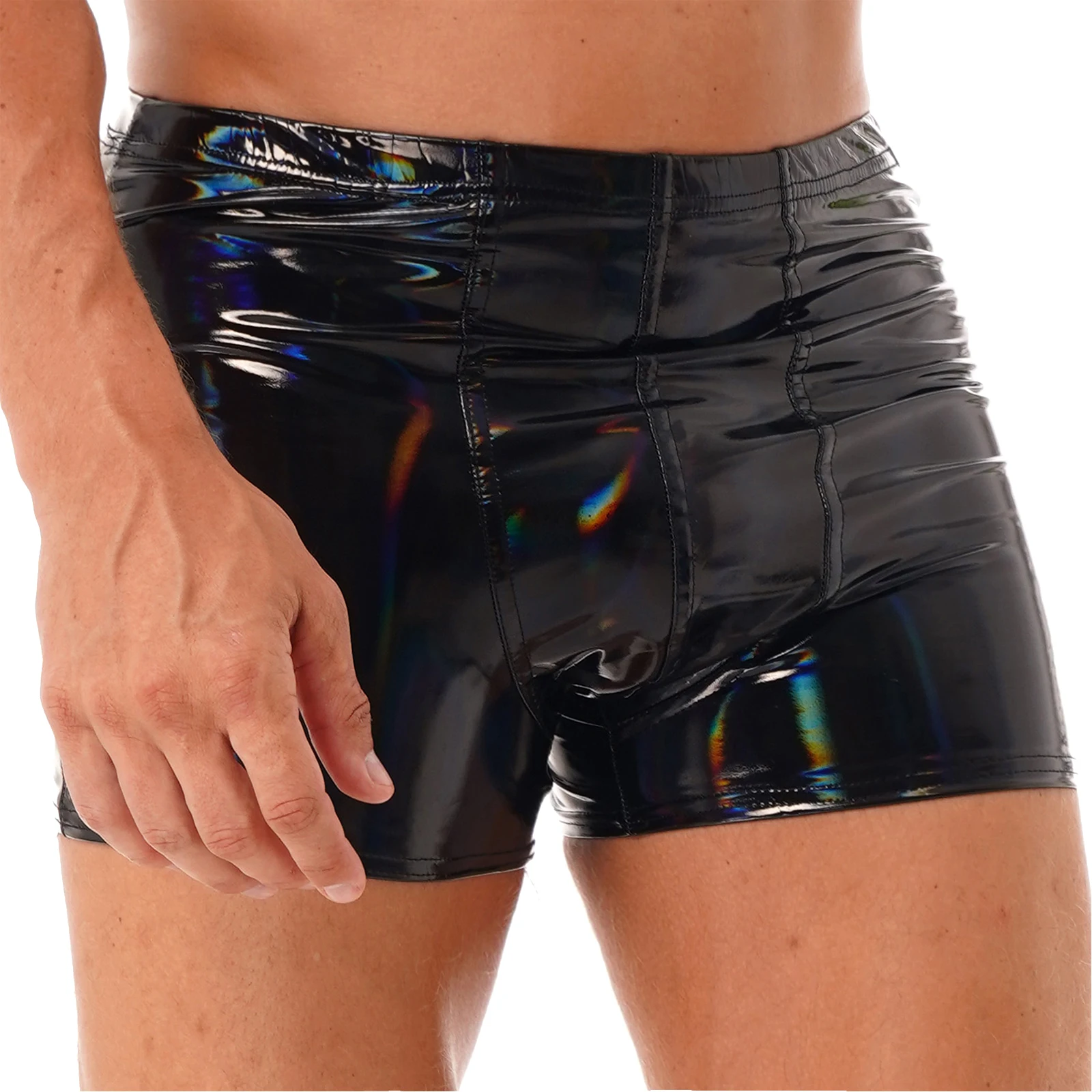 Mens Glossy Boxer Wet Look Patent Leather Shorts Bulge Pouch Briefs Underwear Underpants Party Pole Dancing Clubwear Swimwear