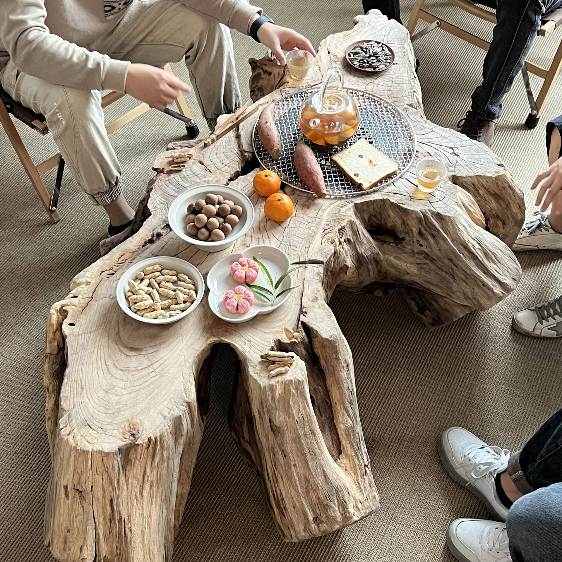 Wabi Sansi wind solid wood stove table camping outdoor tea making wooden pier stove side table weathered dead wood