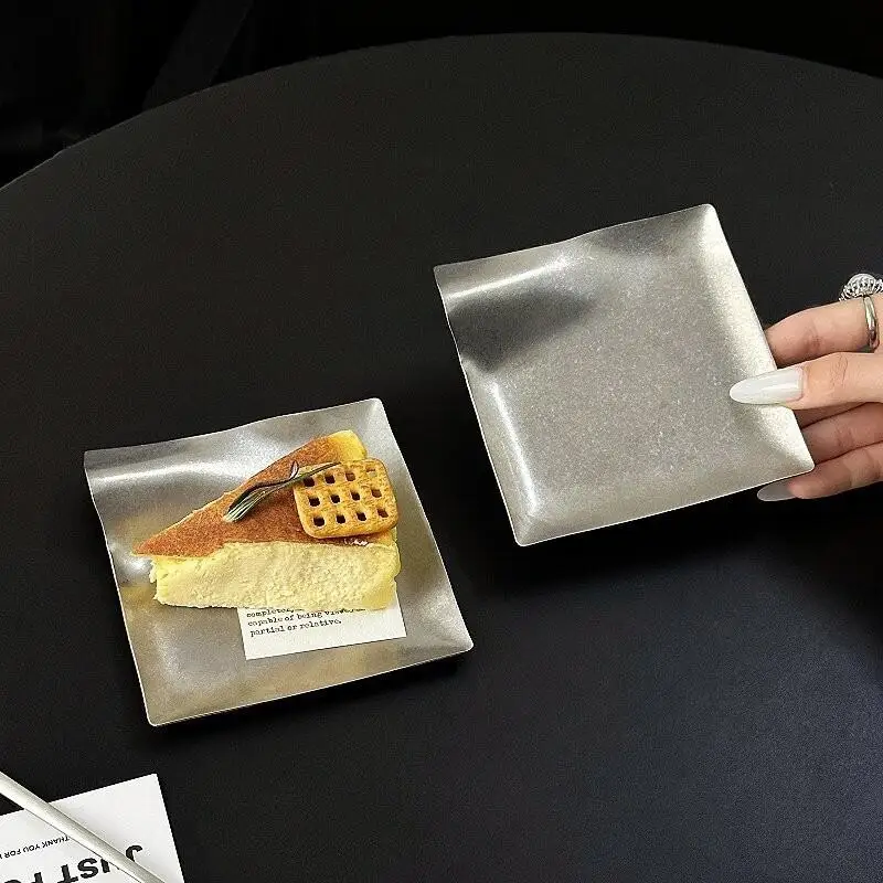 *Luxury Square Stainless Steel Serving Tray,Coffee Tray,Desserts – Elegant Serving Platters for Café, Restaurant Bathroom Tray