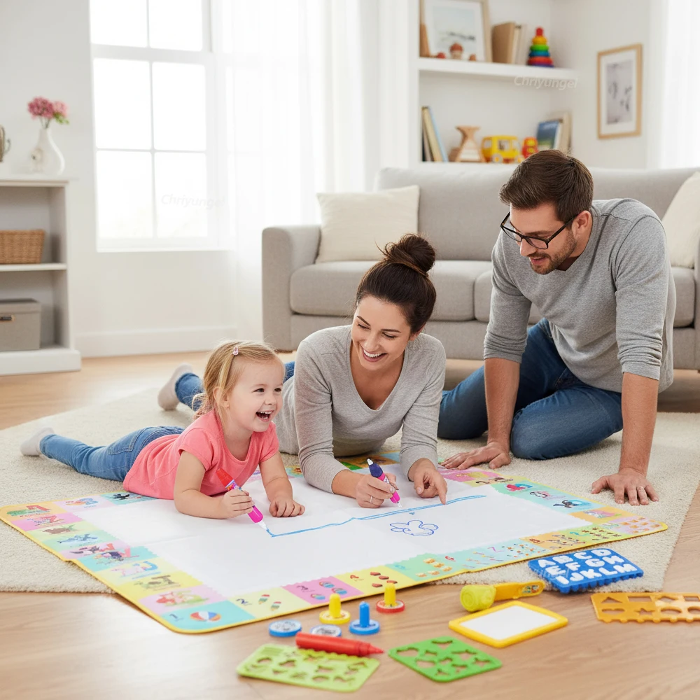 No Mess Magic Water Drawing Mat Doodle Board Reusable Educational Toy with Pens & Stamps, Gift for Toddler Boys Girls