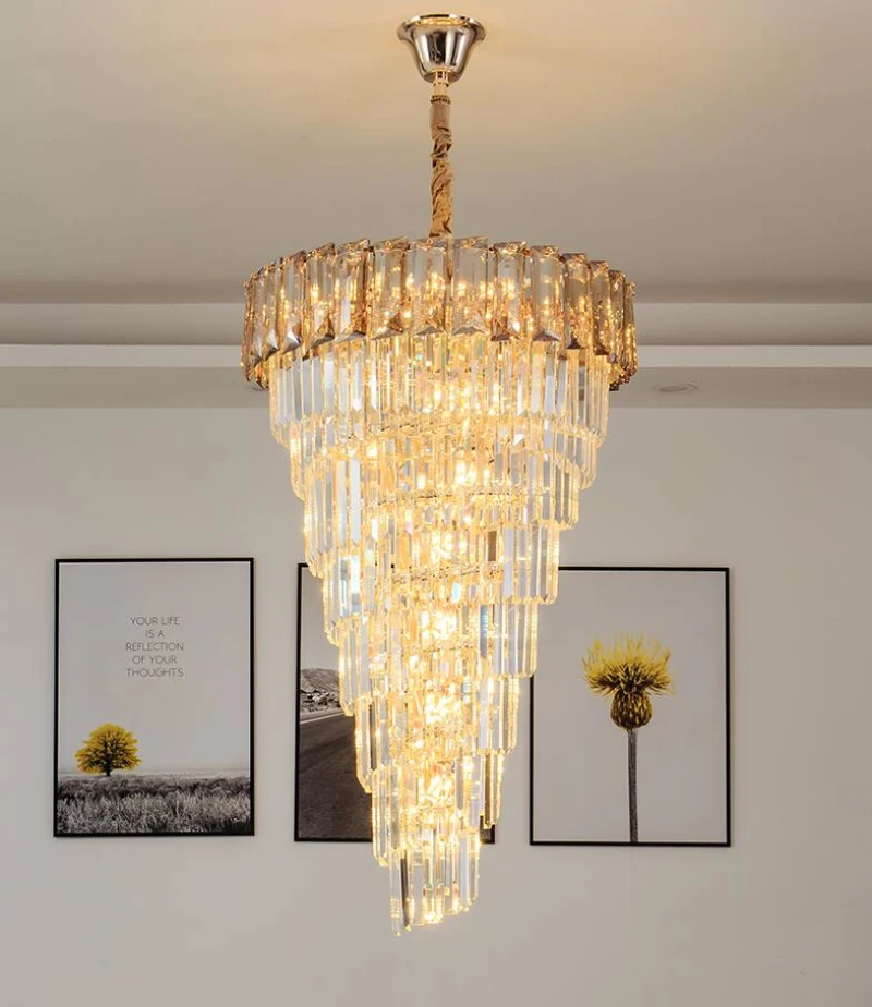 New K9 crystal chandelier Living room lamp villa luxury stair lamp long chandelier shining island lighting