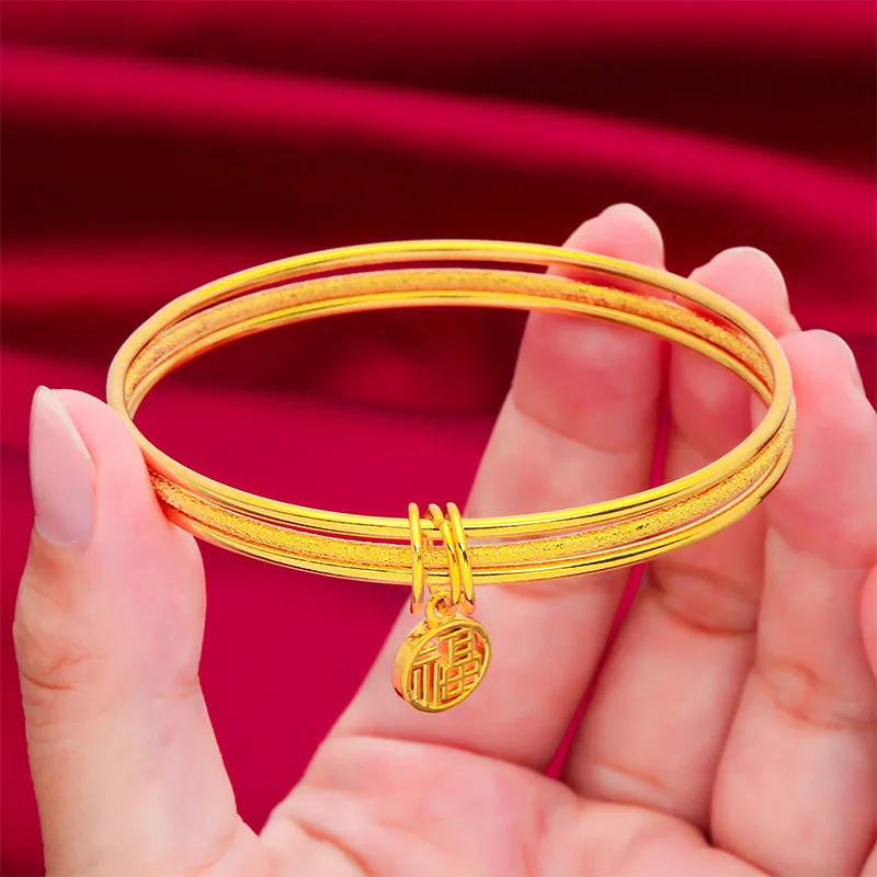 

Alluvial Gold Small Blessing Card Sansheng III Bracelet No Color Fading Copper-Plated Gold Hand Jewelry Gifts for Girlfriend