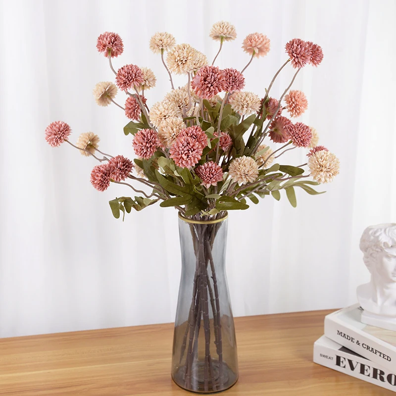 5 Heads Artificial Flower Bouquet Silk Dandelion Flower Ball Fake Flowers DIY Home Wedding Decoration Valentines Day Gifts