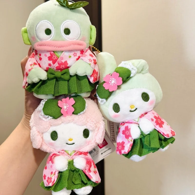 Плюшевая игрушка-брелок 12 см: Хангиодон в зеленой юката-серии, в стиле мультфильма, с мотивом матча; кимоно; My Sweet Piano; плюшевая кукла; темный плюшевый Hello Kitty