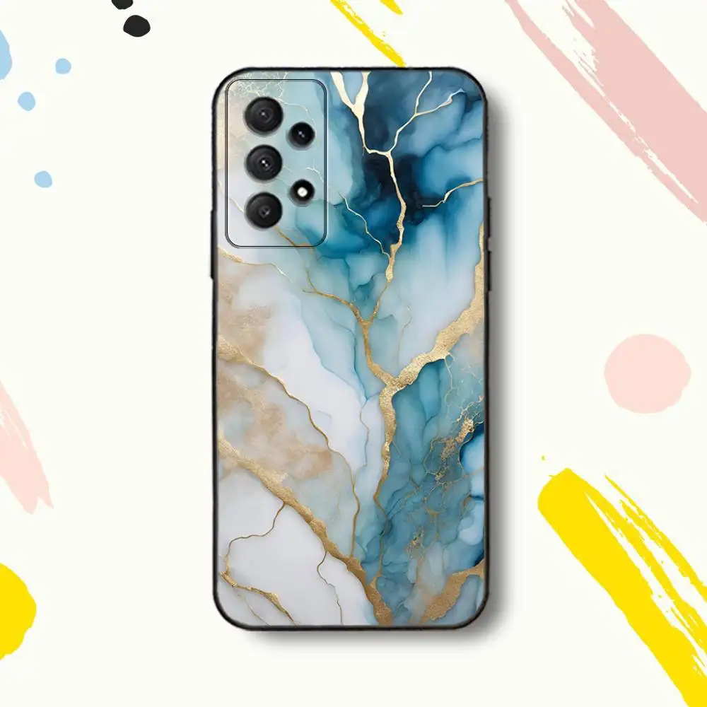 حافظة هاتف رخامية رائعة من Gold ArtS لهاتف Samsung Galaxy A 80,72,73,91,53,22,51,52,5G,Plus,J,Note غطاء أسود ناعم #6