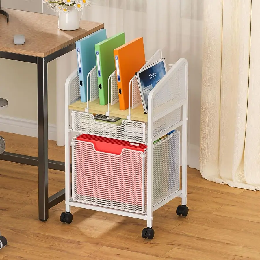 

Мобильный картотечный шкаф с регулируемыми разделителями, 2 выдвижными ящиками и колесами с замками, органайзер для подвесных файлов B