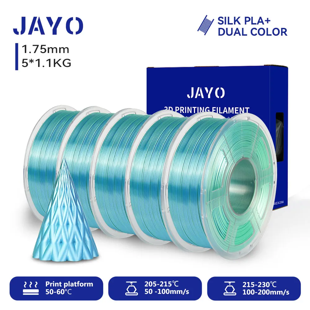 JAYO 5 Rollen 3D Zijde Pla Plus/ Dubbele Kleuren ZIJDE/Drievoudige Kleuren ZIJDE 3D Printer Filament 1.75mm Niet-toxisch als 3D-printmaterialen