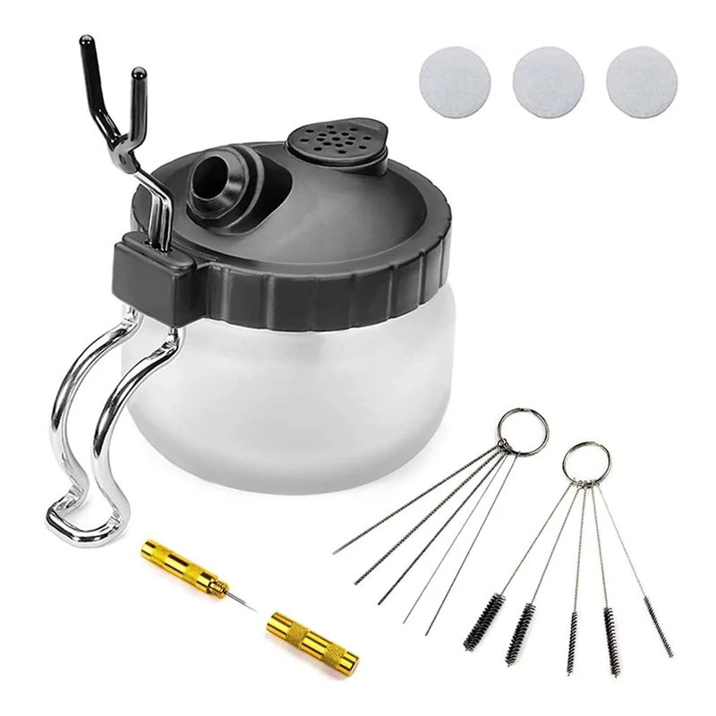 

Airbrush Cleaning Pot Glass Air Brush Holder Clean Paint Jar Bottle Spray Wash Tools Needle Nozzle Brush Set