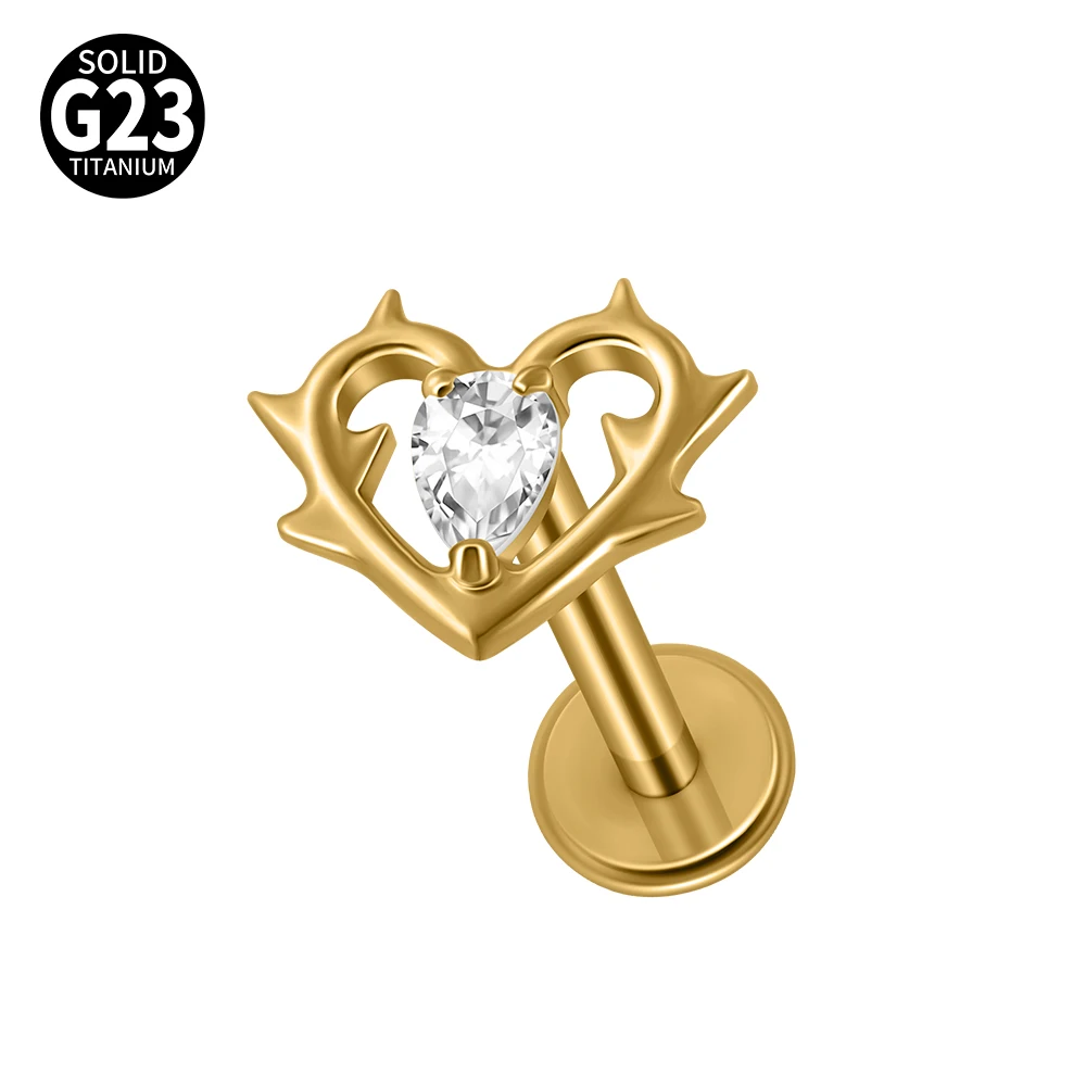 G23 Titanium Moon CZ Internal Thread Labret Piercing Earring