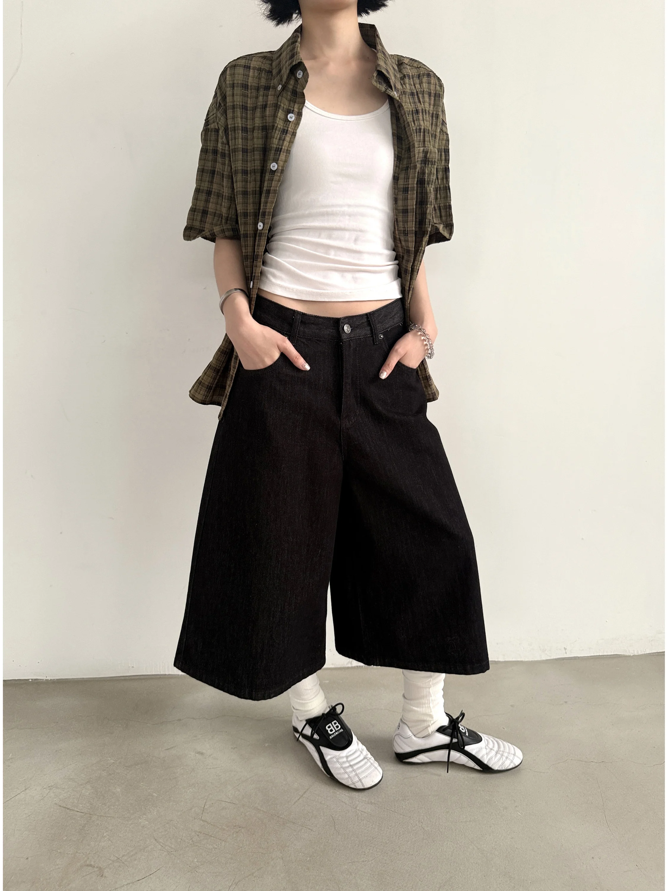 XXDIRLY جينز أمريكي بسيط عالي الجودة فضفاض مستقيم الساق جينز نسائي غير رسمي متوسط الطول صيفي l الخصر