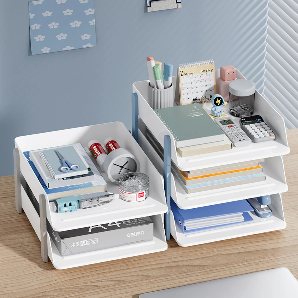 

Double Layers Desktop Storage Shelves Stationery Organizers Rack Large-capacity File Storage Tray Office Desk Accessories