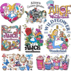 Alice in Wonderland Iron on Transfers Heat Press Stickers for Tshirts Thermal Patches Decals DIY on Clothes