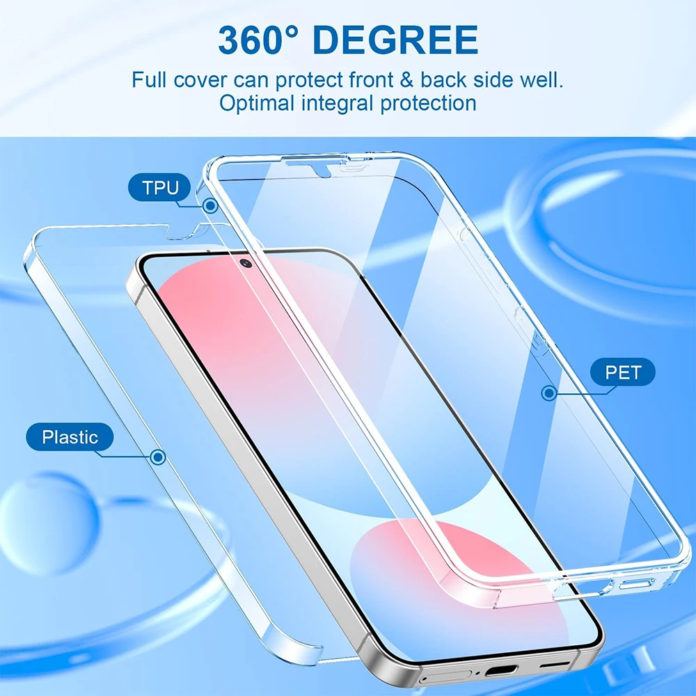 360° Full Body Cover Clear Phone Case For Samsung Galaxy S24 S23 S21 FE S22 Plus Ultra Hybrid Hard PC Shell Silicone Shockproof